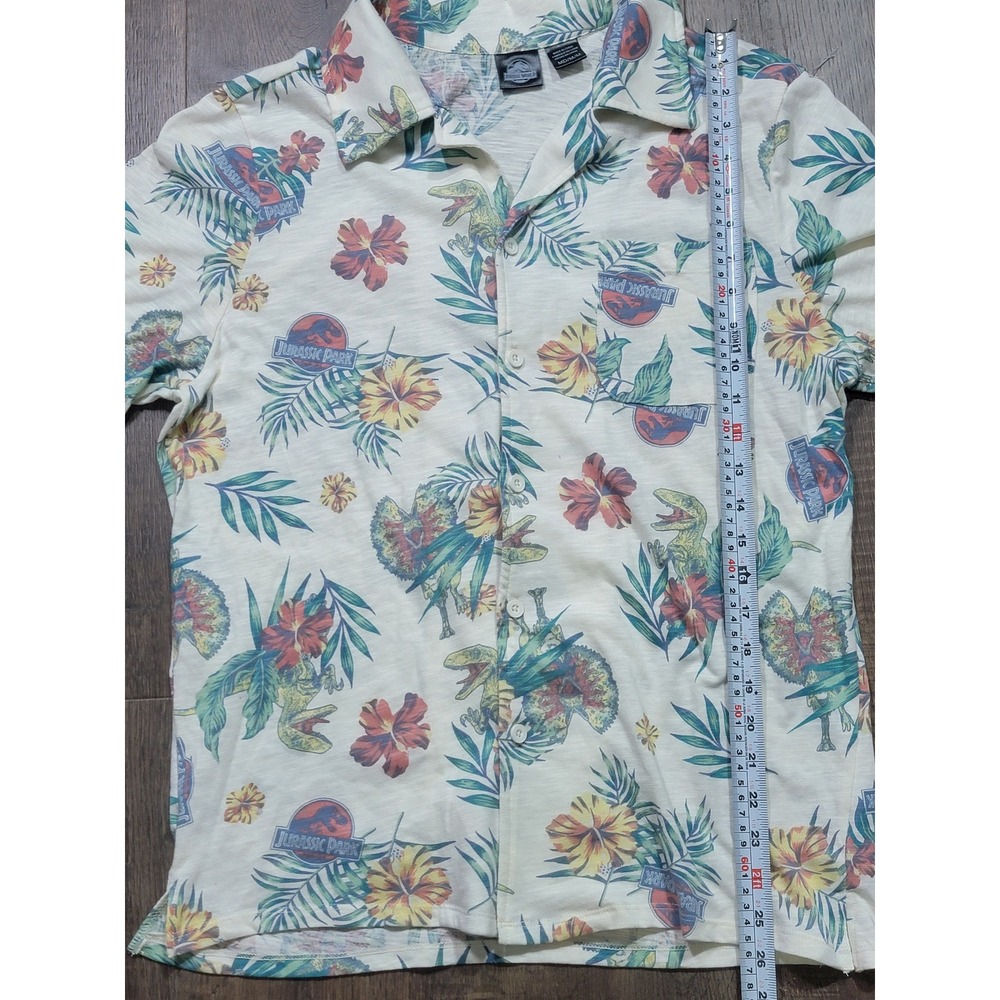 Jurassic World Mens Tropical Dinosaur‎ Button Down Shirt Cream Jurassic Park M